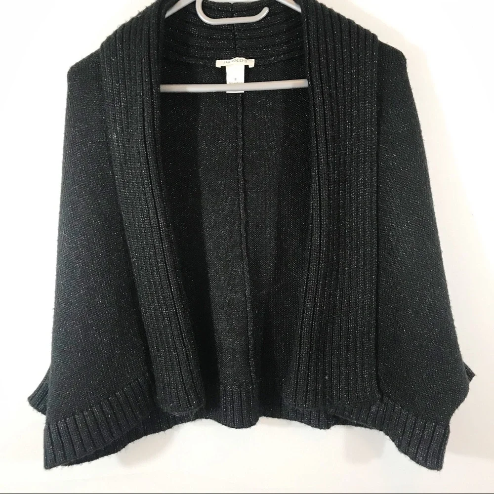Harold’s Cropped Open Shrug Sweater, Black, S